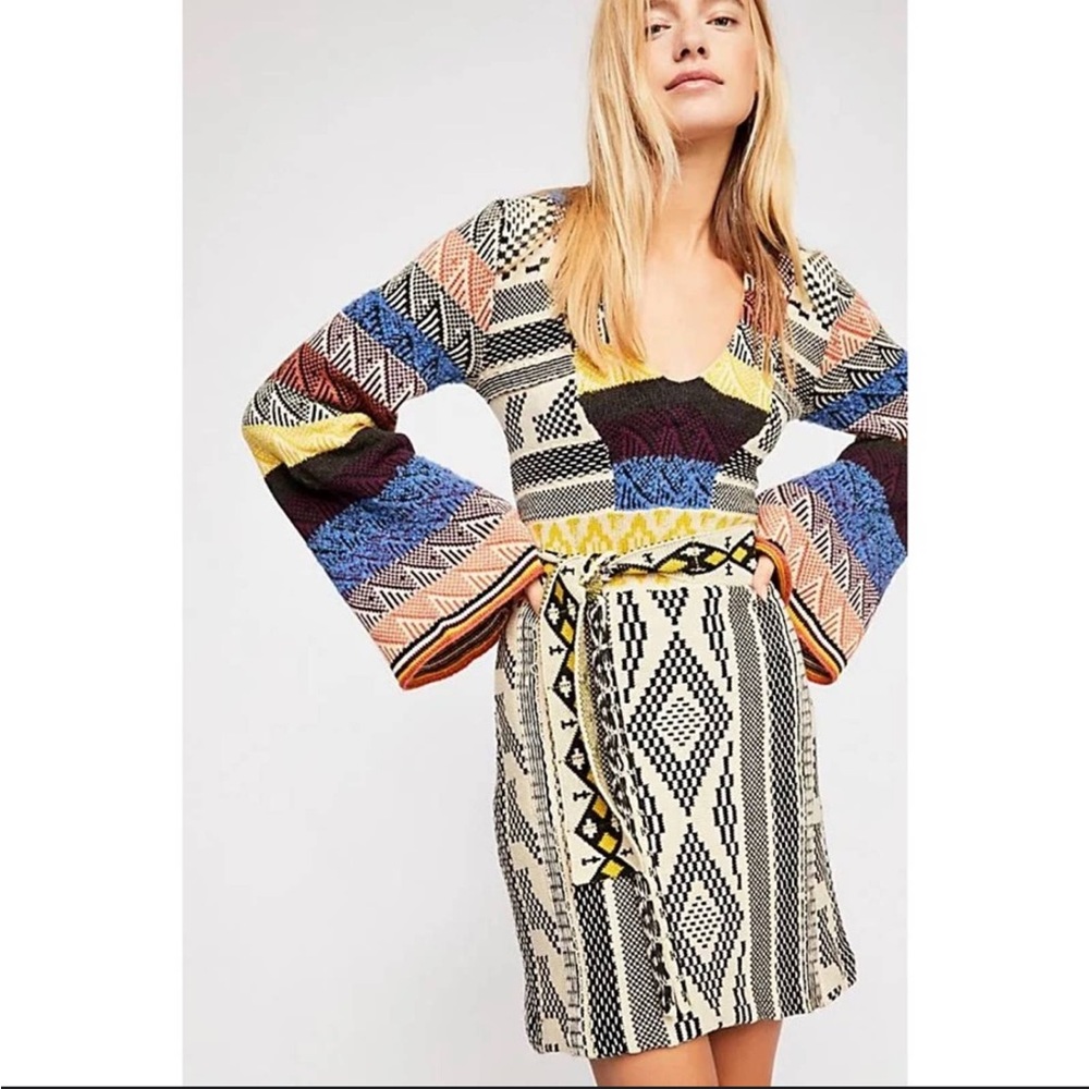 NWT Free People Patchwork Knit Sweater Mini Dress